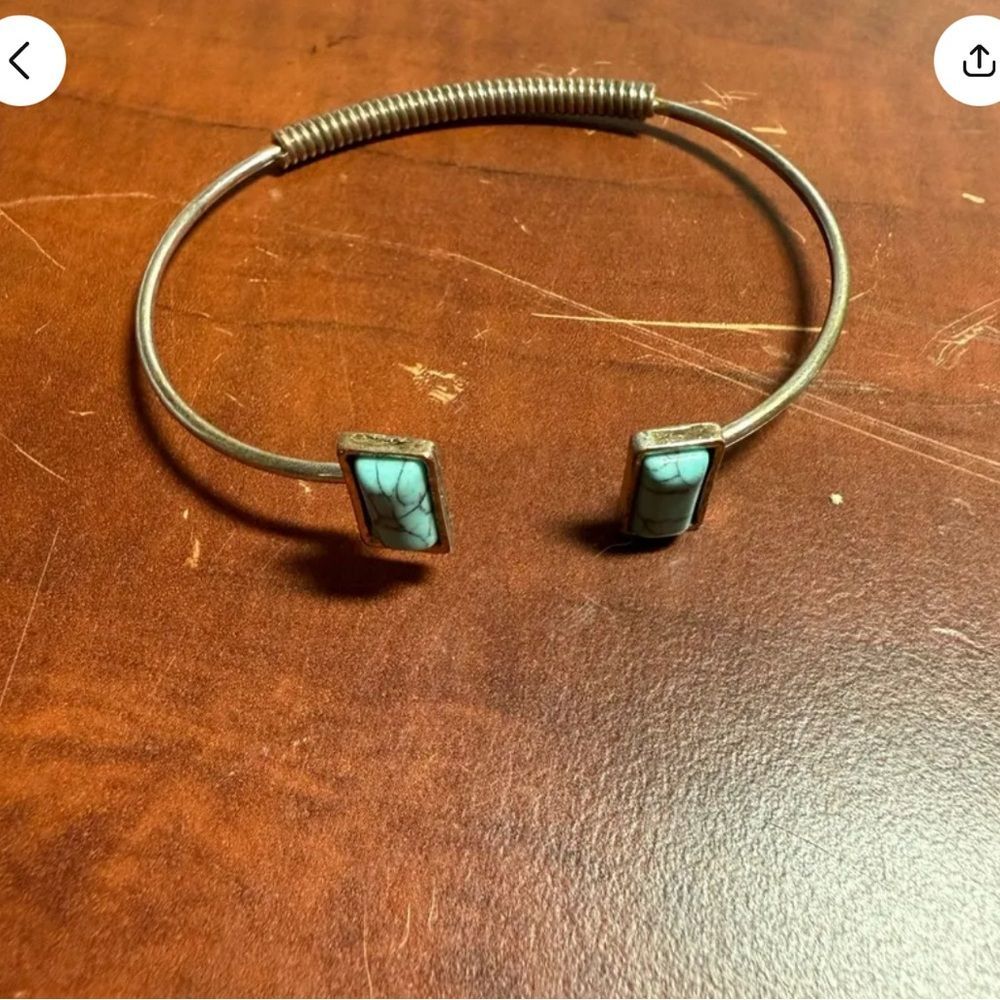 Turquoise Double-Stone Open Cuff Bracelet – Adjustable, Boho Southwestern Style - Picture 2 of 2